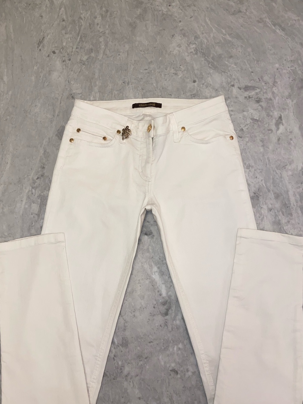 Roberto Cavalli Vintage White Dragon Charm Jeans